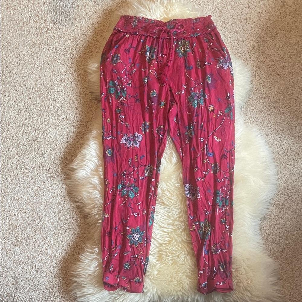Anthropologie Red Floral Joggers